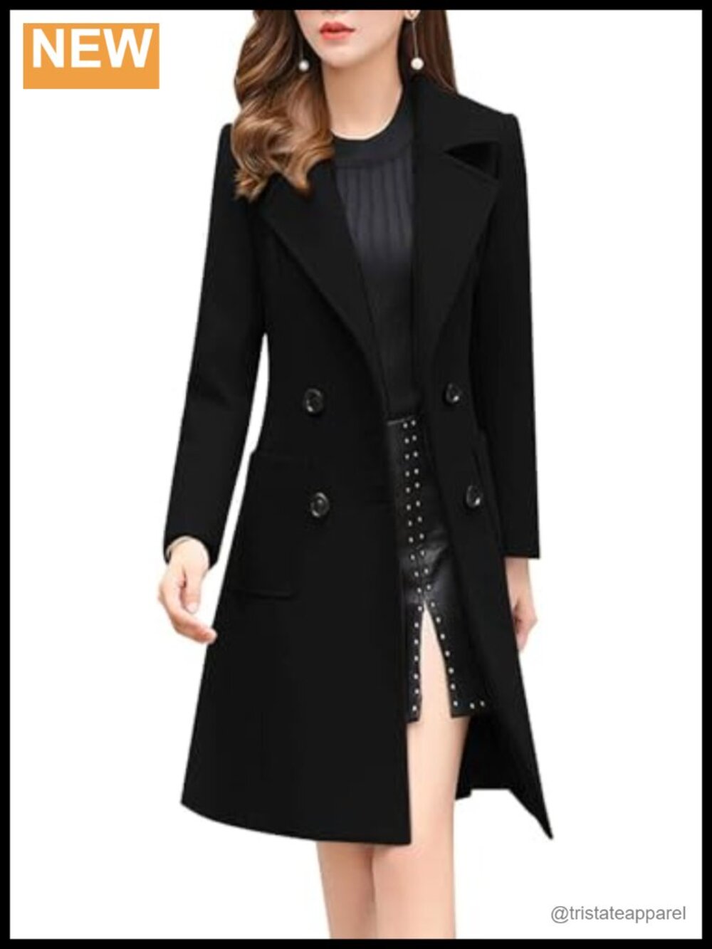 Women's Wool Blend Double Breasted Pea Coat Notched Lapel Winter